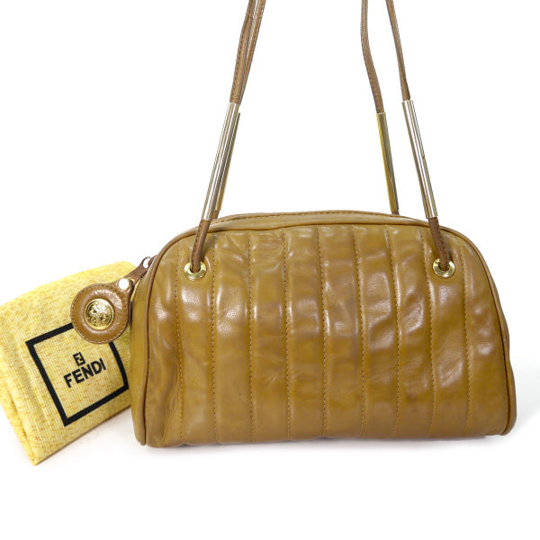 Fendi　Wショルダー ステッチレザーバッグ（茶）