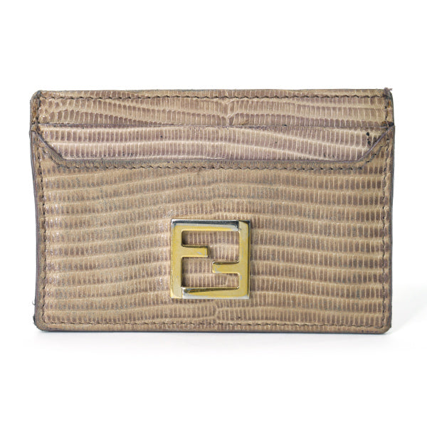 Fendi FFロゴ リザードカードケース（ベージュ）