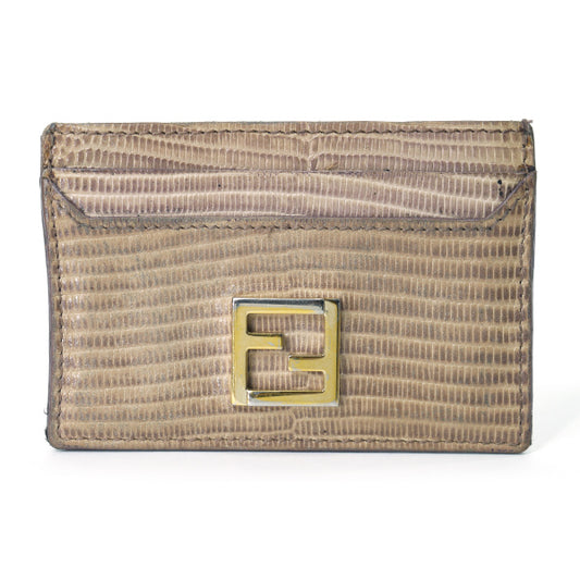 Fendi FFロゴ リザードカードケース（ベージュ）