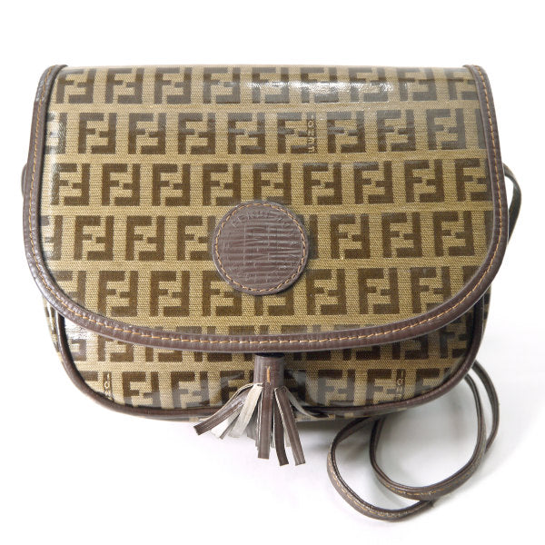 Fendi ズッキーノ柄 フリンジ付ミニポシェット（茶）