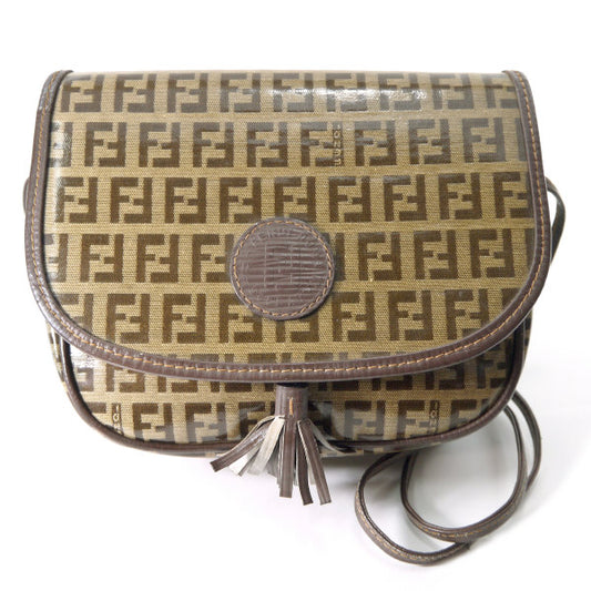 Fendi ズッキーノ柄 フリンジ付ミニポシェット（茶）