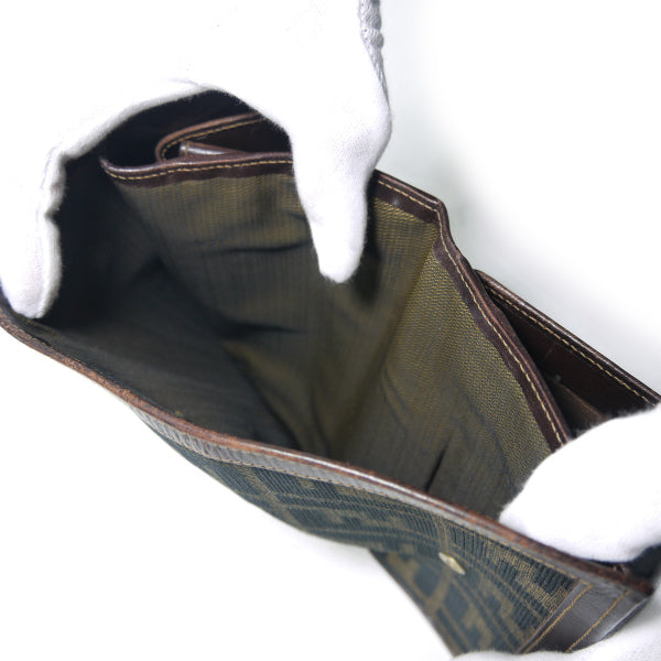 FENDI　ズッカ柄キャンバスレザー折り財布（茶）