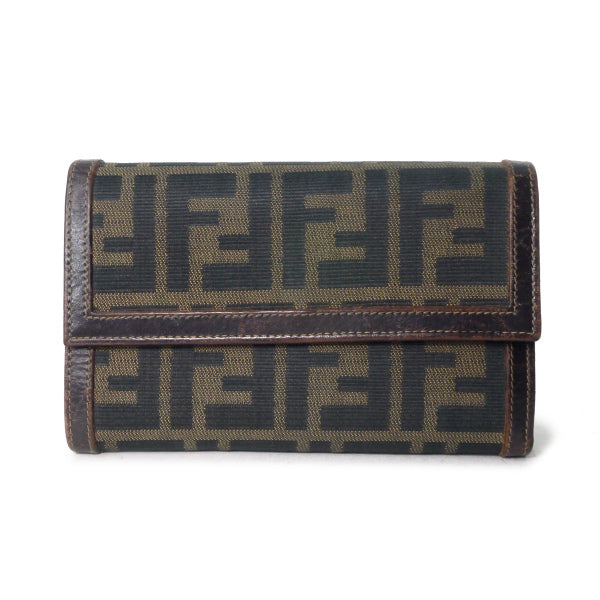 FENDI　ズッカ柄キャンバスレザー折り財布（茶）