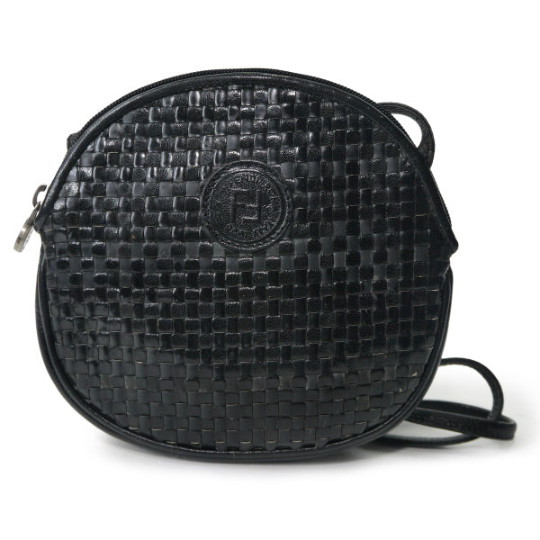 OLD Fendi 編み込みレザー サークルショルダー（黒）