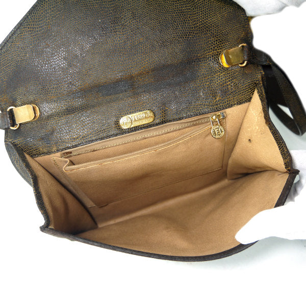 Fendi レア！ヤヌス神リザード×スエードショルダー（濃茶）