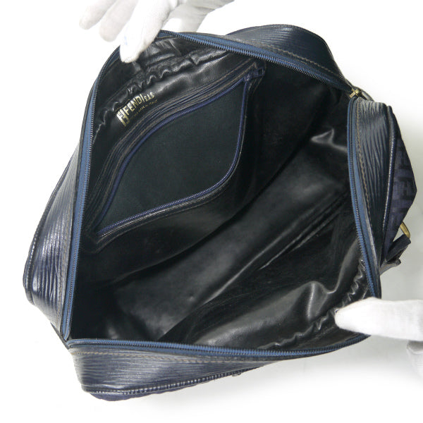 FENDI　ズッキーノ柄ロゴジャガード ボストンバッグ（紺）