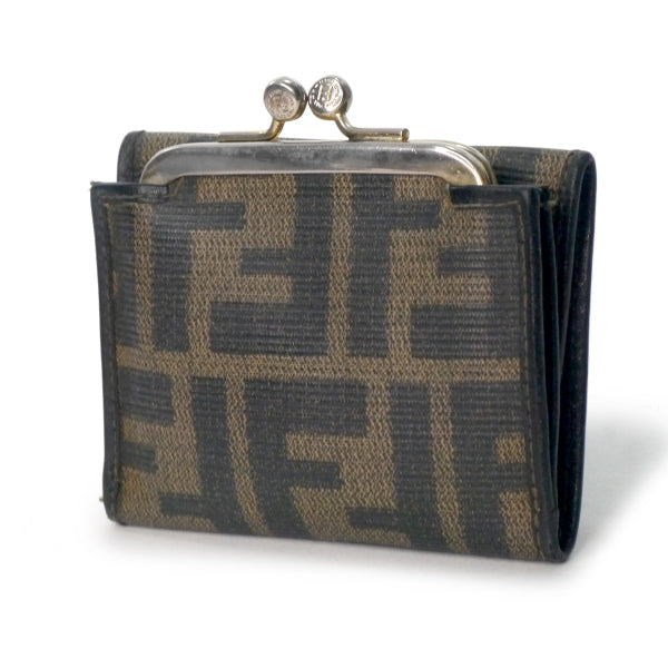 FENDI　ズッカ柄がま口ミニ折財布（黒）