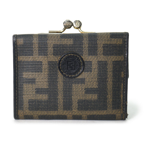 FENDI　ズッカ柄がま口ミニ折財布（黒）