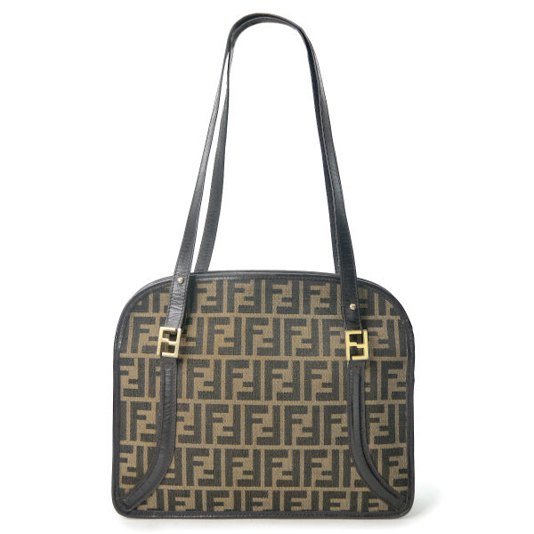 Fendi　ズッカ柄ロゴプレートトートバッグ（茶）