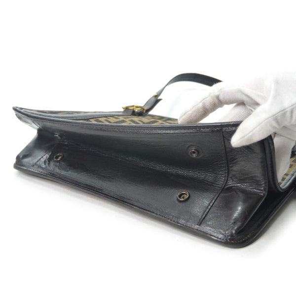 Fendi　ズッカ柄ロゴプレートトートバッグ（茶）