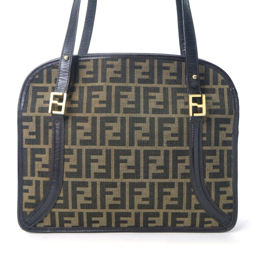 Fendi　ズッカ柄ロゴプレートトートバッグ（茶）