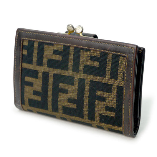 Fendi　ズッカ柄がま口 ミドル財布(茶)