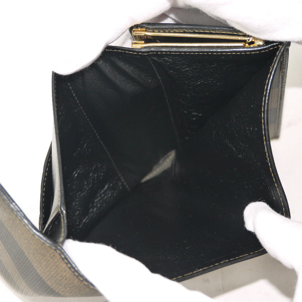 Fendi　ペカン柄がま口 ミドル財布（黒）