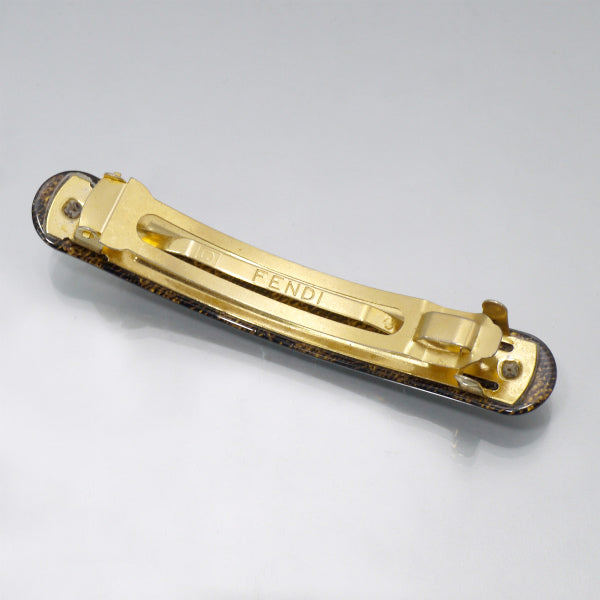 Fendi　ダブルFロゴ×ストライプ柄バレッタ（黒&ゴールド）