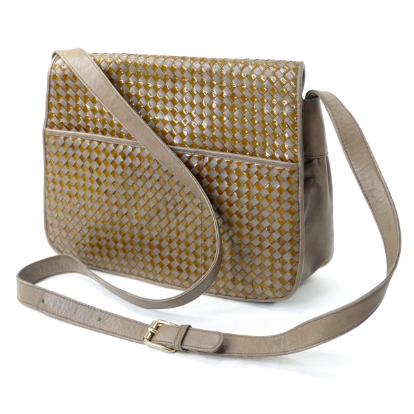 OLD Fendi 半円フラップ 編み込みレザーショルダー（チャコール）