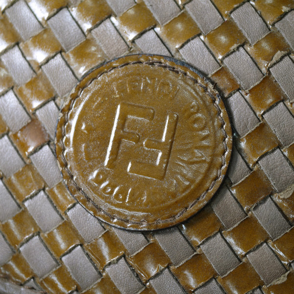 OLD Fendi 半円フラップ 編み込みレザーショルダー（チャコール）