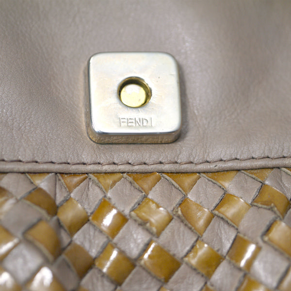 OLD Fendi 半円フラップ 編み込みレザーショルダー（チャコール）