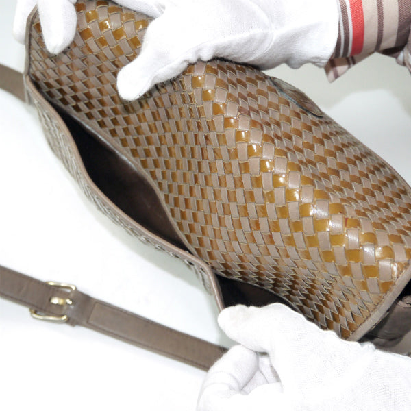 OLD Fendi 半円フラップ 編み込みレザーショルダー（チャコール）