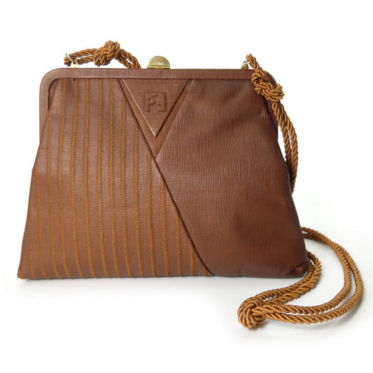 Fendi　がま口FFロゴ台形ミニショルダー（茶）