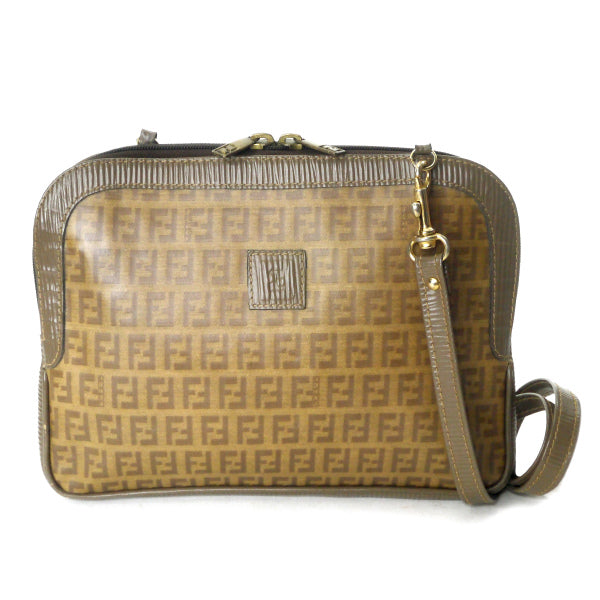 FENDI　ズッキーノ柄ロゴエンボスショルダー（茶）