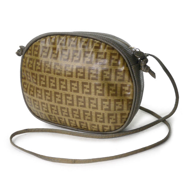 FENDI　ズッキーノ柄ロゴエンボスサークルショルダー（茶）