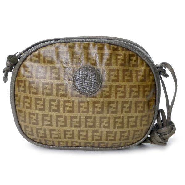 FENDI　ズッキーノ柄ロゴエンボスサークルショルダー（茶）