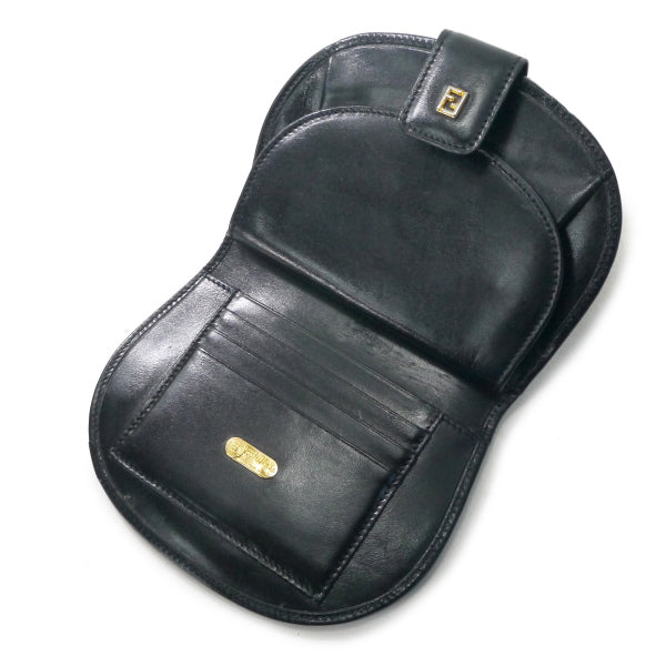 FENDI　FFロゴ ラウンドレザー折財布（黒/箱付き）