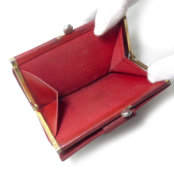 FENDI　レオパード柄がま口折財布（赤系）