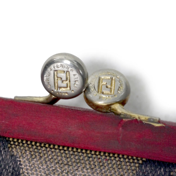 FENDI　レオパード柄がま口折財布（赤系）