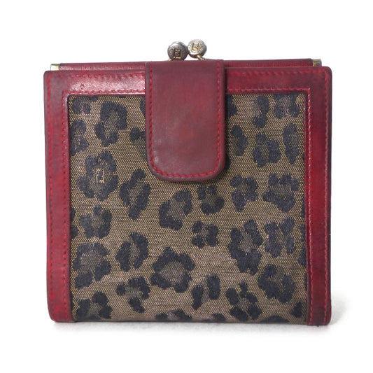 FENDI　レオパード柄がま口折財布（赤系）
