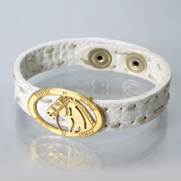 Fendi　セレリア ホース金具レザーブレスレット（白）