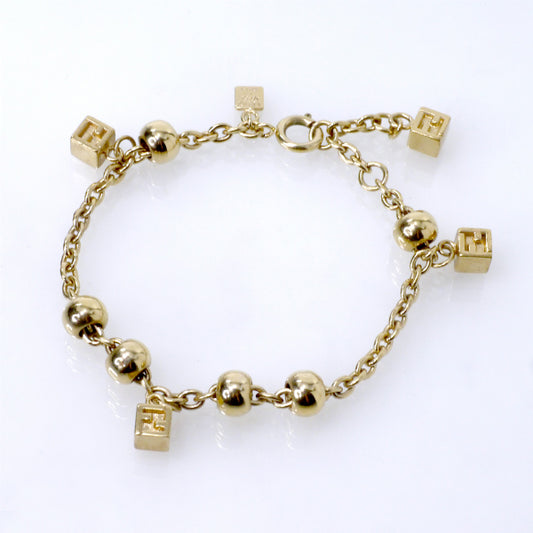 FENDI　FFロゴキューブ チェーンブレスレット（ゴールド）