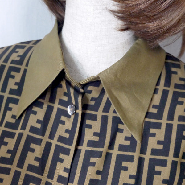 FENDI vintageズッカ柄シャツブラウス（茶） – Vintage Shop Rococo