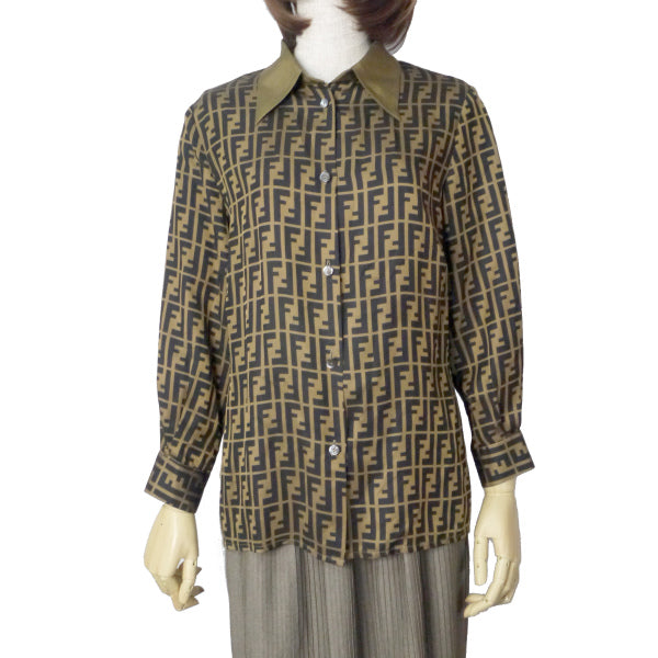 FENDI vintageズッカ柄シャツブラウス（茶）