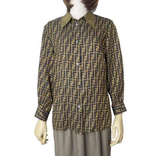 FENDI vintageズッカ柄シャツブラウス（茶）
