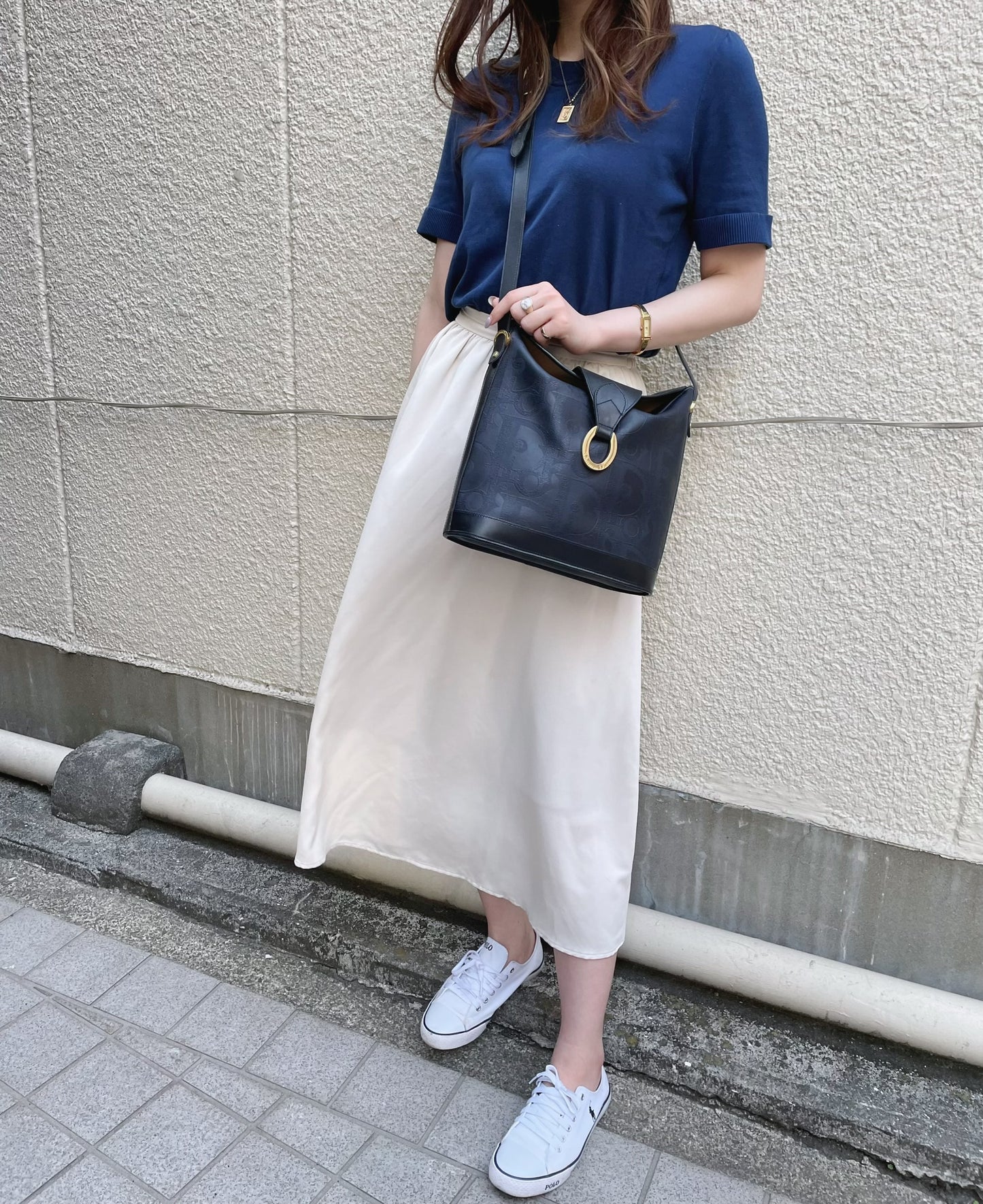 OLD Dior オーバルロゴ金具トロッター柄ショルダー（濃紺）