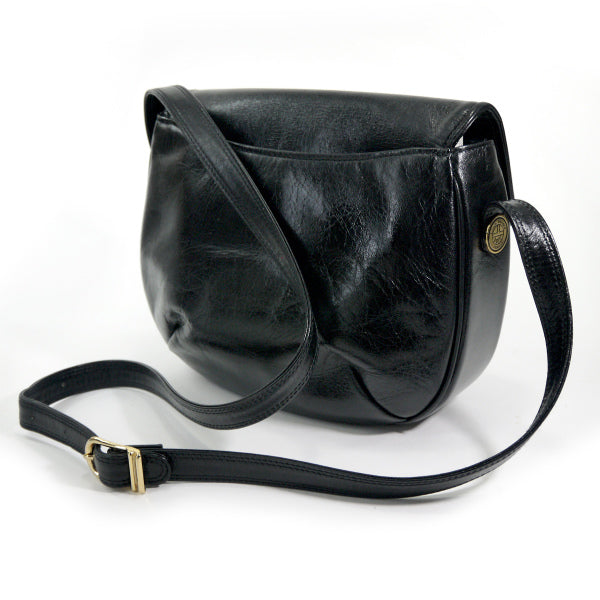 Louis Feraud 総革製半円ショルダーバッグ （黒）