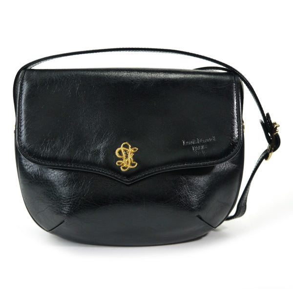 Louis Feraud 総革製半円ショルダーバッグ （黒）