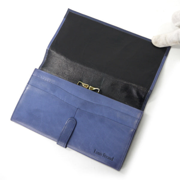 Louis Feraud 総革製がま口長財布（青）