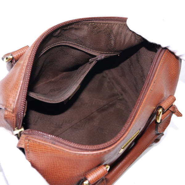 GIANFRANCO FERRE　鍵付き総革ミニボストン（明茶）