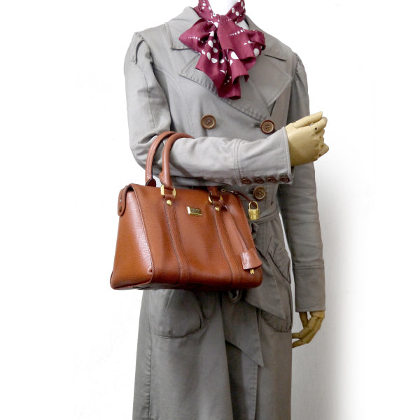 GIANFRANCO FERRE　鍵付き総革ミニボストン（明茶）