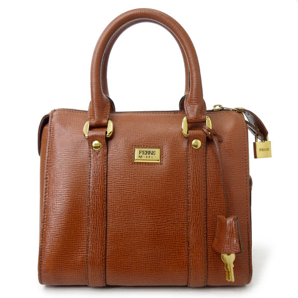 GIANFRANCO FERRE　鍵付き総革ミニボストン（明茶）