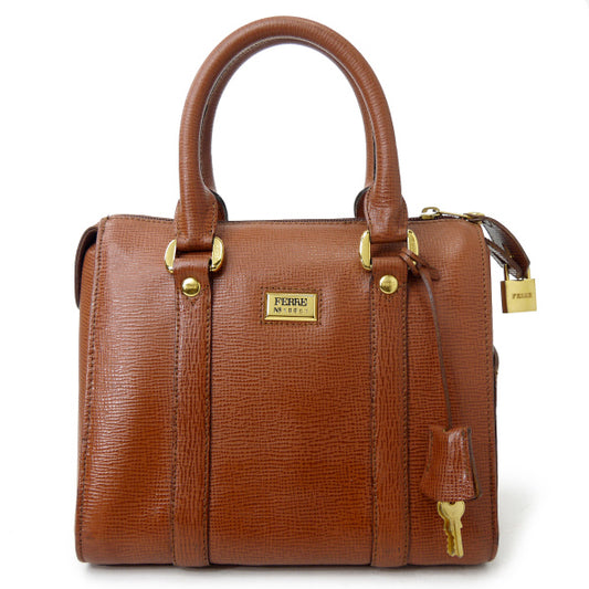 GIANFRANCO FERRE　鍵付き総革ミニボストン（明茶）