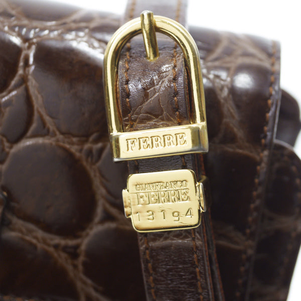 GIANFRANCO FERRE　クロコ型押しミニポシェット（濃茶）