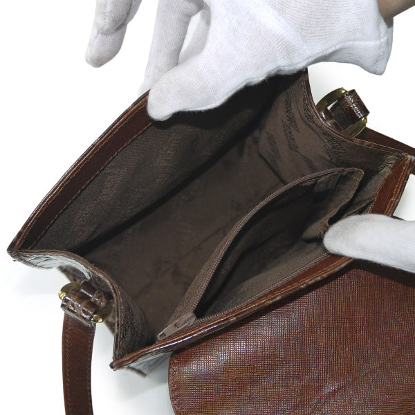 GIANFRANCO FERRE　クロコ型押しミニポシェット（濃茶）