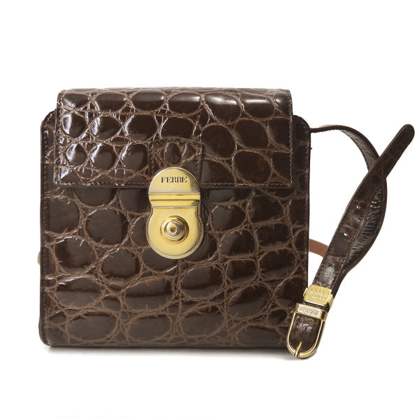 GIANFRANCO FERRE　クロコ型押しミニポシェット（濃茶）