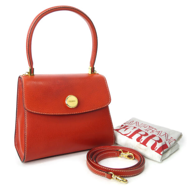 GIANFRANCO FERRE　総革2WAYハンドバッグ（朱赤）