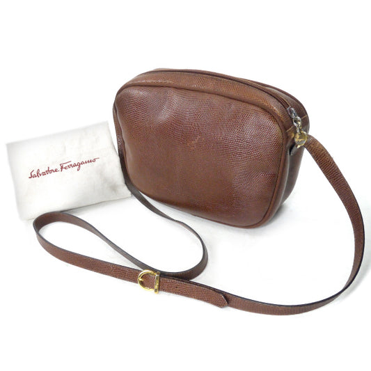 Salvatore Ferragamo　Varaリボン リザードポシェットバッグ（茶）