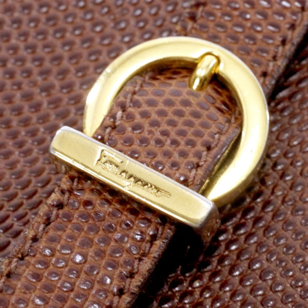 Salvatore Ferragamo　Varaリボン リザードポシェットバッグ（茶）