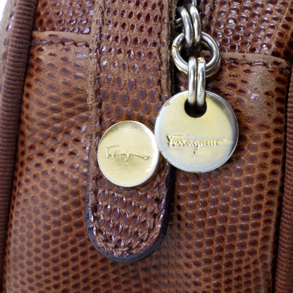 Salvatore Ferragamo　Varaリボン リザードポシェットバッグ（茶）